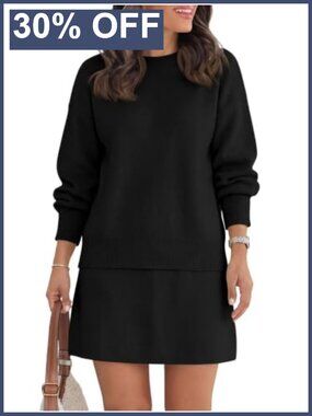 Knit Sweater Skirt Set Long Sleeve Pullover Mini Skirt 2 Piece Outfit